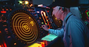 960130-N-2302H-001
	A U.S. Navy air traffic controller watches his radar scope where he works as an Aircraft Approach Controller in the Carrier Air Traffic Control Center on board the USS George Washington (CVN 73) on Jan. 30, 1996. The controller is responsible for ensuring the safe, orderly and expeditious flow of air traffic operating in the vicinity of the aircraft carrier. The nuclear powered aircraft carrier and its battle group are en route to the Mediterranean Sea for a scheduled six-month deployment.  While there, they will patrol the waters of the Adriatic Sea in support of the NATO Implementation Force (IFOR) in Operation Joint Endeavor.  DoD photo by Airman Joe Hendricks, U.S. Navy.